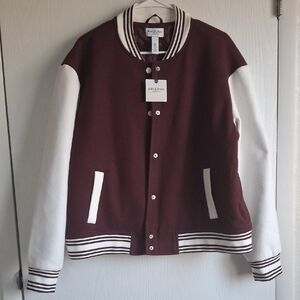 Arizona Jean Company Burgundy and White Bomber Jacket
